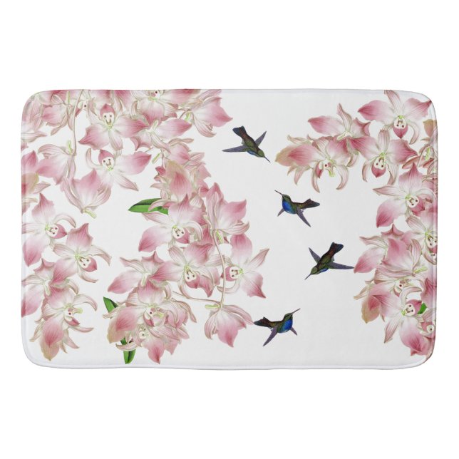 Hummingbird Birds Pink Orchid Flowers Bathmat (Front)