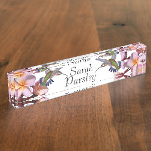 Hummingbird Birds Plumeria Flowers Floral Nameplate