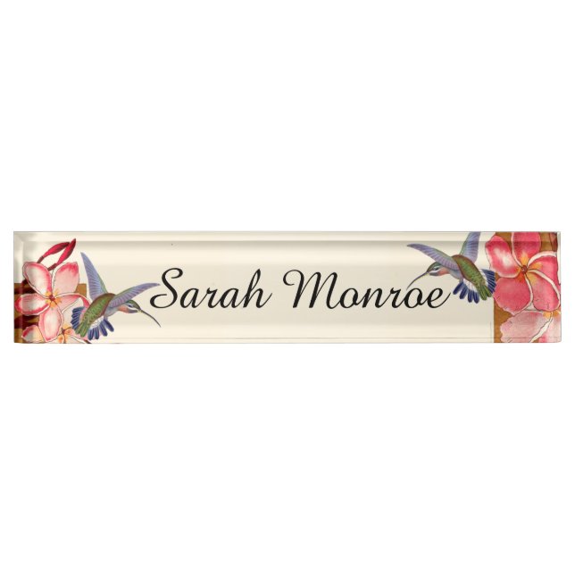 Hummingbird Birds Plumeria Flowers Floral Nameplate (Front)