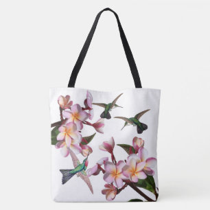Hummingbird Birds Plumeria Flowers Tote Bag