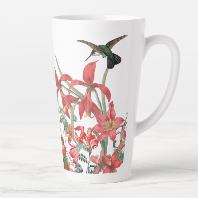 Hummingbird Birds Red Garden Flowers Latte Mug (Right)