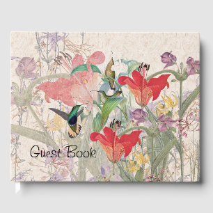Hummingbird Birds Red Lily Flowers Guest Book