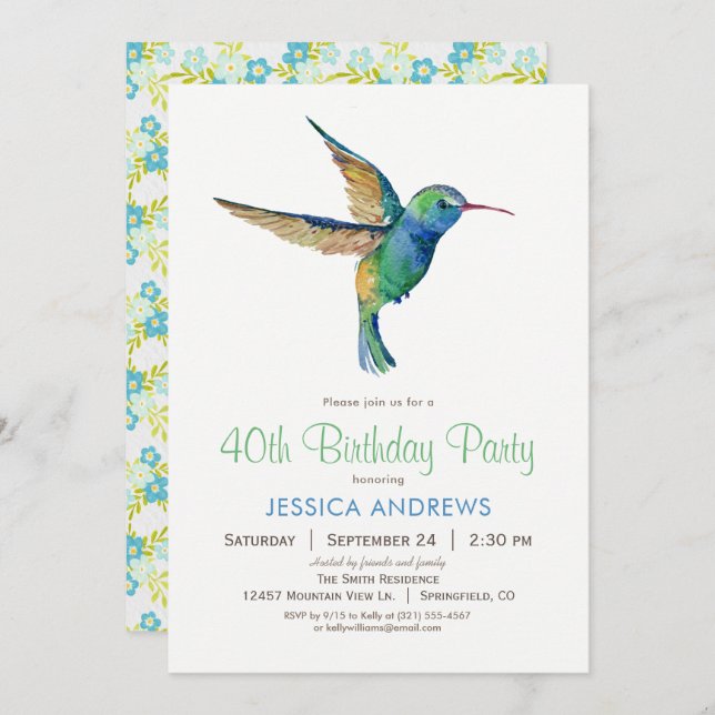 Hummingbird Birthday Party Invitation (Front/Back)