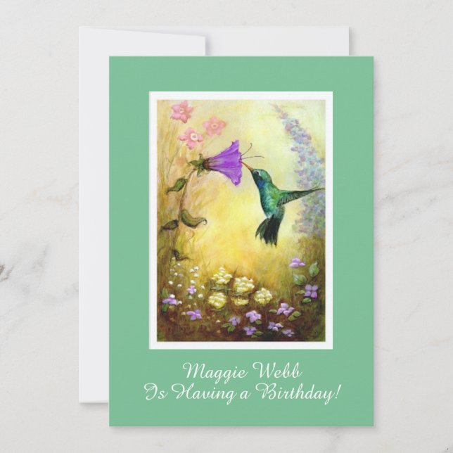 Hummingbird Birthday Party Invitation (Green) (Front)