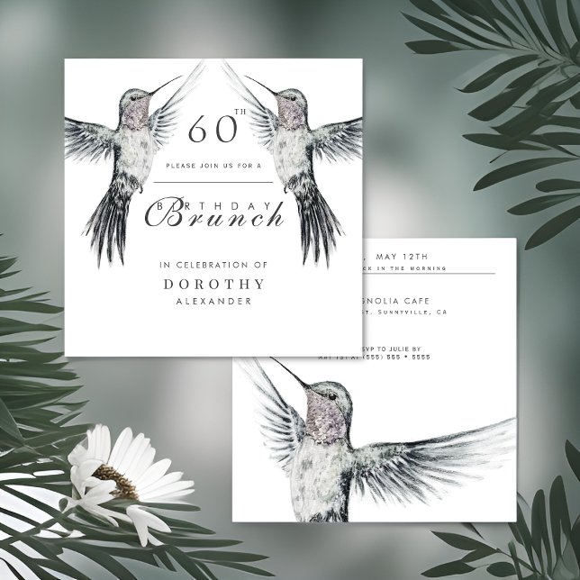 Hummingbird Black and White ANY Birthday Brunch Invitation (Creator Uploaded)