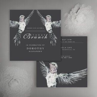 Hummingbird Black and White ANY Birthday Brunch Invitation