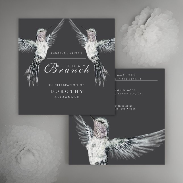 Hummingbird Black and White ANY Birthday Brunch Invitation (Creator Uploaded)