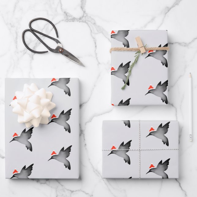 Hummingbird black shadow santa Christmas holiday Wrapping Paper Sheet (Front)