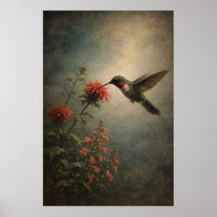 Hummingbird Bloom   Floral Bird Art   Poster