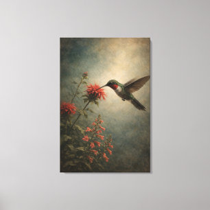 Hummingbird Bloom Floral Bird Print Stretched