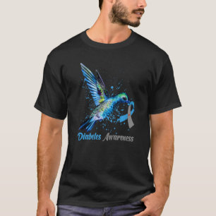 Hummingbird Blue & Grey Ribbon Type 1 Diabetes Awa T-Shirt