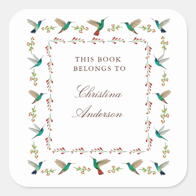 Hummingbird Bookplate Square Sticker (Front)