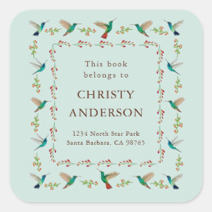 Hummingbird Bookplate Square Sticker