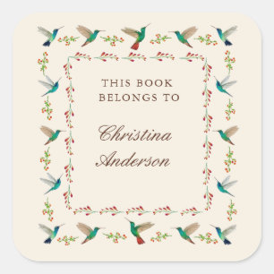 Hummingbird Bookplate Square Sticker