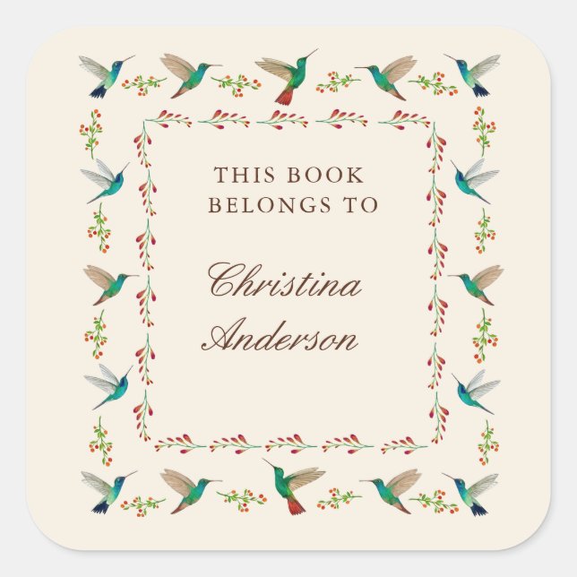 Hummingbird Bookplate Square Sticker (Front)