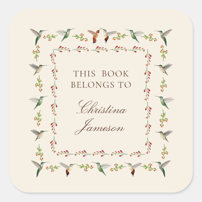 Hummingbird Bookplate Square Sticker (Front)