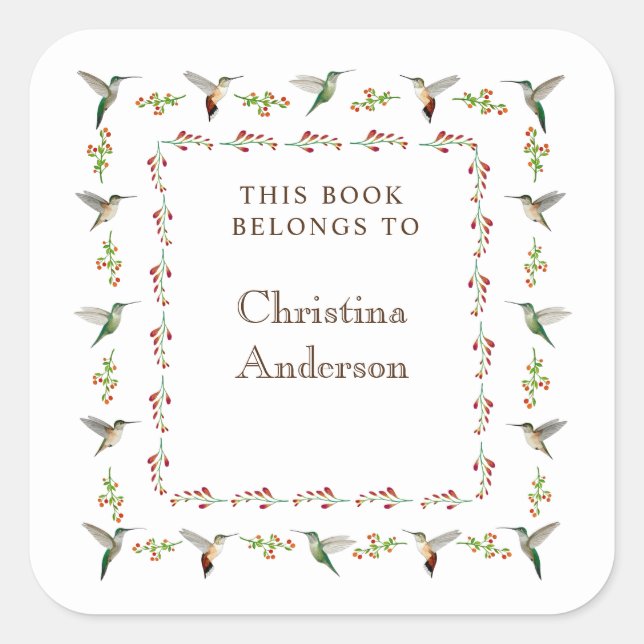  Hummingbird Bookplate Square Sticker (Front)