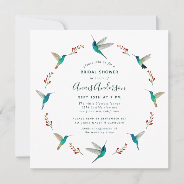 Hummingbird Bridal Shower Announcement (Front)