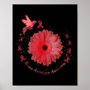 Hummingbird Burgundy Sunflower Brain Aneurysm Awar Poster