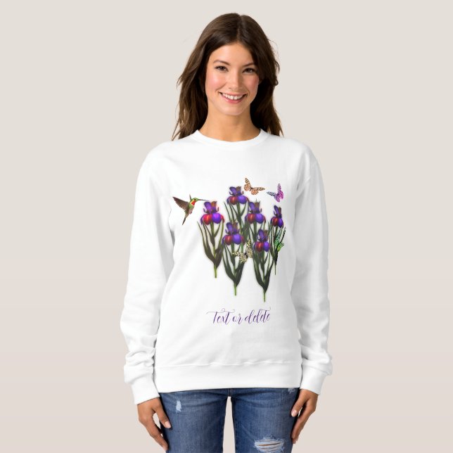 Hummingbird Butterflies Iris Flowers Personalised  Sweatshirt (Front Full)