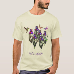 Hummingbird Butterflies Iris Flowers Personalised T-Shirt