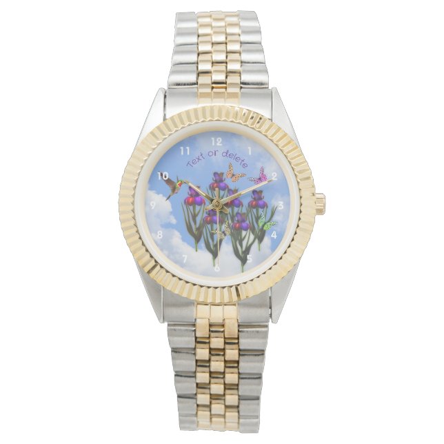 Hummingbird Butterflies Iris Flowers Personalised Watch (Front)