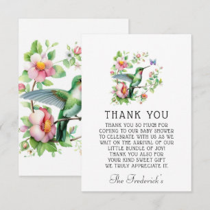 Hummingbird Butterfly Girl Baby Shower Thank You Card