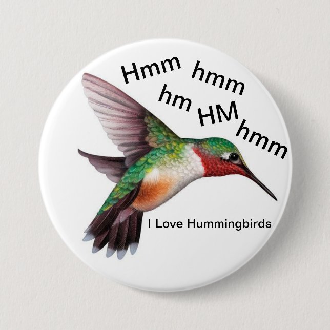 Hummingbird Button/ 3" Round 7.5 Cm Round Badge (Front)