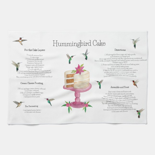 Hummingbird Cake Recipe  Kitchen Towel (Horizontal)