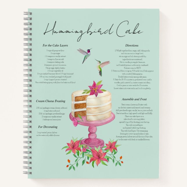 Hummingbird Cake Recipe Notebook (Front)