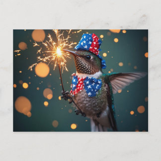 Hummingbird Celebrating Fourth of July Invitation Postcard