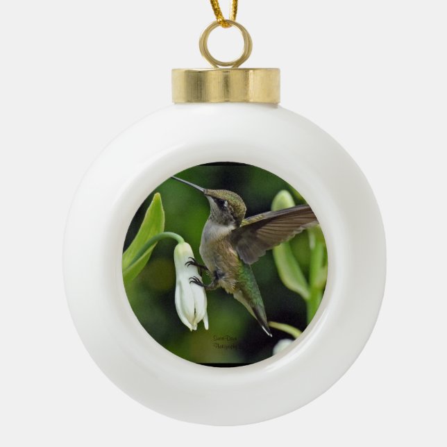Hummingbird Ceramic Ball Christmas Ornament (Front)