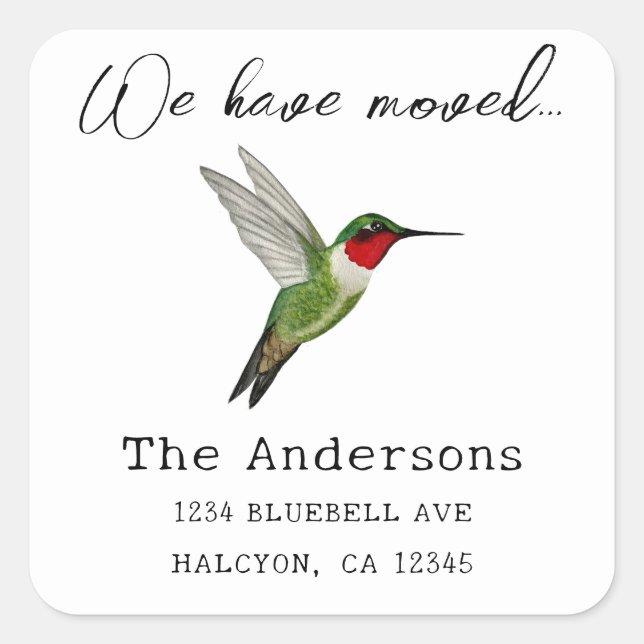 Hummingbird Change of Address Square Sticker (Front)