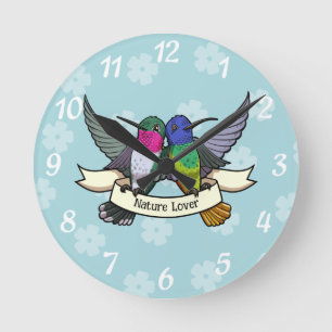 Hummingbird Character Nature Lover Custom Text Art Round Clock