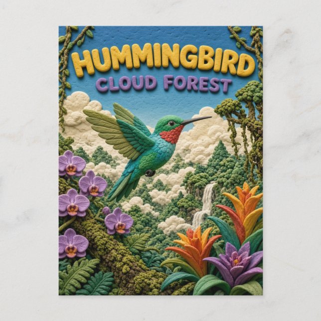 Hummingbird Cloud Forest Modern KlayKoo Postcard (Front)