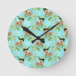 Hummingbird Colibri Green Leaf Spring Vibes Round Clock