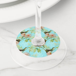 Hummingbird Colibri Green Leaf Spring Vibes Wine Glass Tag