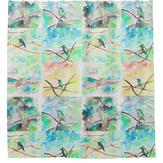 Hummingbird Collection Watercolors Shower Curtain (Front)