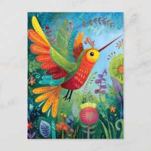 Hummingbird colourful artwork postcard