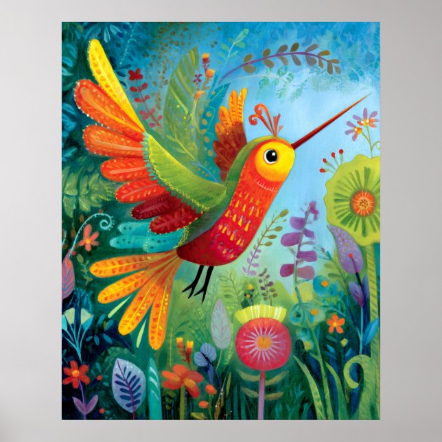 Hummingbird colourful artwork poster (Front)