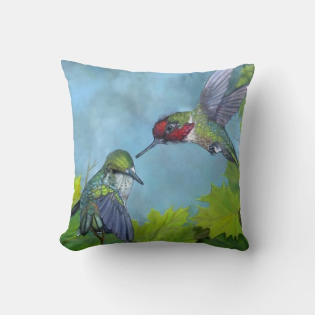 Hummingbird Courtship Pillow (Front)