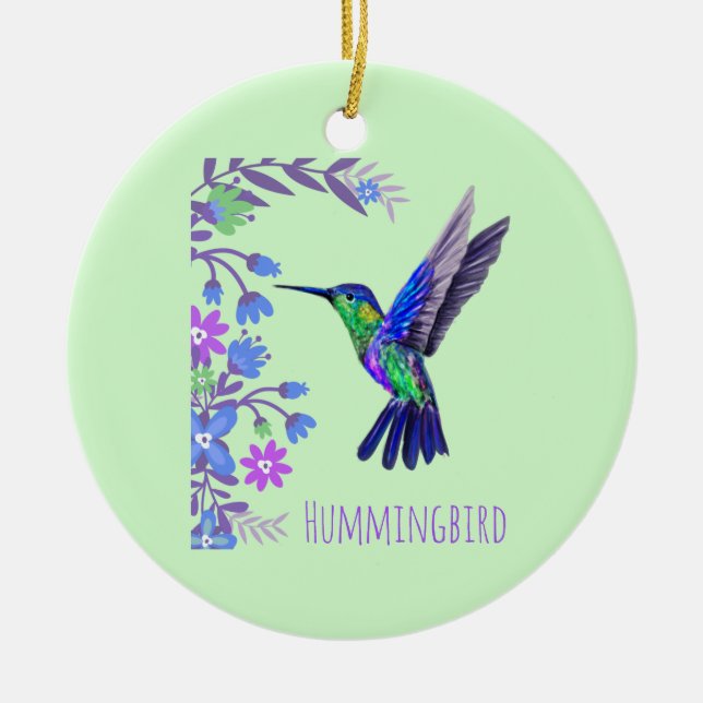 Hummingbird Design Botanical Flowers Bird Lovers Ceramic Tree Decoration (Front)