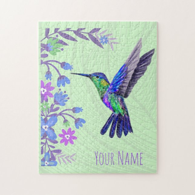 Hummingbird Design Botanical Flowers Bird Lovers Jigsaw Puzzle (Vertical)