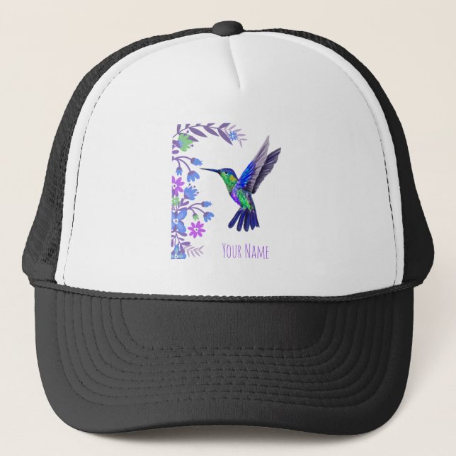 Hummingbird Design Botanical Flowers Bird Lovers Trucker Hat (Front)