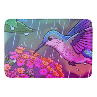 Hummingbird Drinking Nectar from Lantana Flowers i Bath Mat