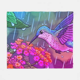 Hummingbird Drinking Nectar from Lantana Flowers i Fleece Blanket