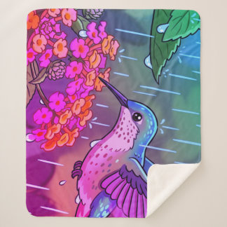 Hummingbird Drinking Nectar from Lantana Flowers i Sherpa Blanket