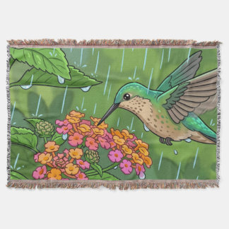 Hummingbird Drinking Nectar from Lantana Flowers i Throw Blanket