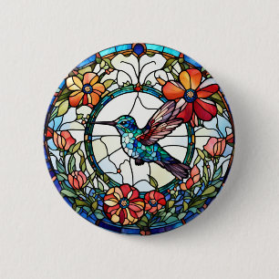 Hummingbird Faux Stained Glass Bird 6 Cm Round Badge