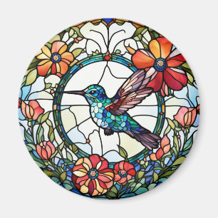 Hummingbird Faux Stained Glass Bird Magnet